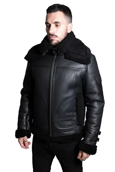 Infinity Leather Mens Retro Biker Sheepskin Jacket-hingham In Black
