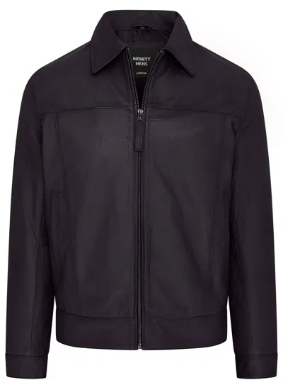 Infinity Leather Mens Retro Classic Leather Harrington Biker Jacket - Drammen In Black