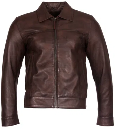 Infinity Leather Mens Retro Classic Nappa Leather Biker Jacket In Brown