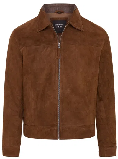 Infinity Leather Mens Retro Classic Suede Leather Harrington Biker Jacket - Bryne In Brown