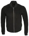 Infinity Leather Mens Retro Goat Suede Varsity Leather Bomber Jacket-athens In Black