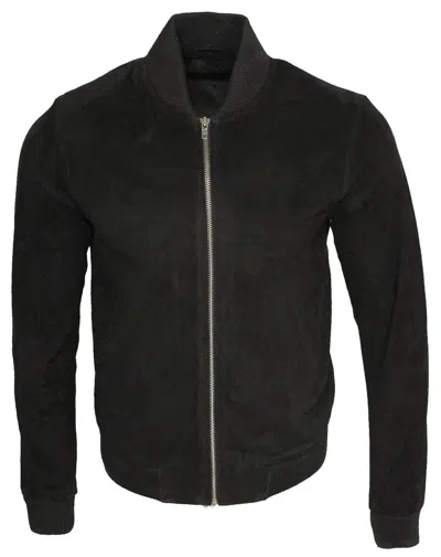 Infinity Leather Mens Retro Goat Suede Varsity Leather Bomber Jacket-athens In Black