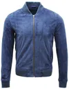 Infinity Leather Mens Retro Goat Suede Varsity Leather Bomber Jacket-athens In Blue