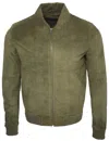 Infinity Leather Mens Retro Goat Suede Varsity Leather Bomber Jacket-athens In Green