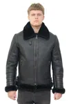 Infinity Leather Mens Retro Sheepskin Bomber Jacket-horley In Black