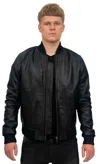 Infinity Leather Mens Retro Varsity Leather Bomber Jacket-pretoria In Black