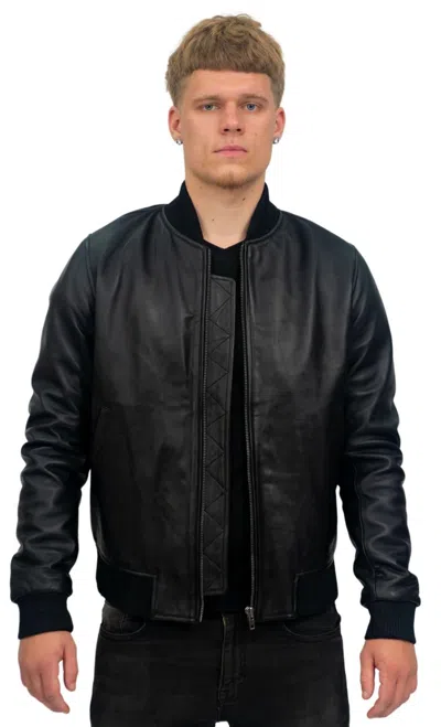 Infinity Leather Mens Retro Varsity Leather Bomber Jacket-pretoria In Black