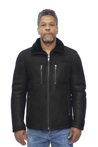 Infinity Leather Mens Sheepskin Biker Bomber Jacket-hungerford In Black
