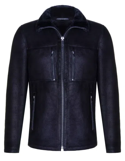 Infinity Leather Mens Sheepskin Biker Bomber Jacket-agboville In Blue