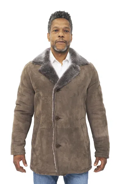 Infinity Leather Mens Sheepskin Classic Car Coat-littlehampton In Grey