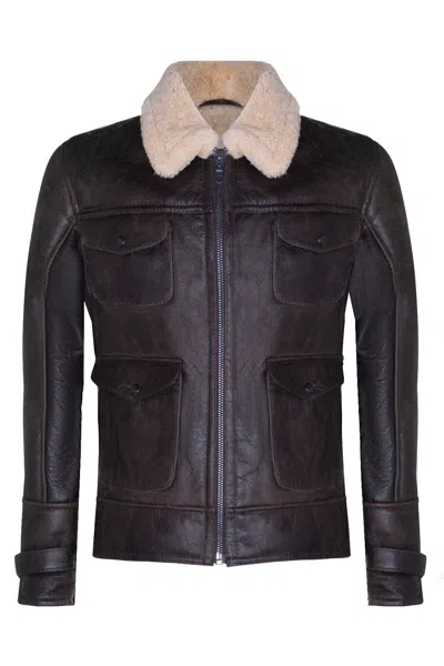 Infinity Leather Mens Sheepskin Classic Safari Jacket-arezzo In Brown