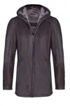 Infinity Leather Mens Sheepskin Hooded Parka Coat-alafaya In Brown