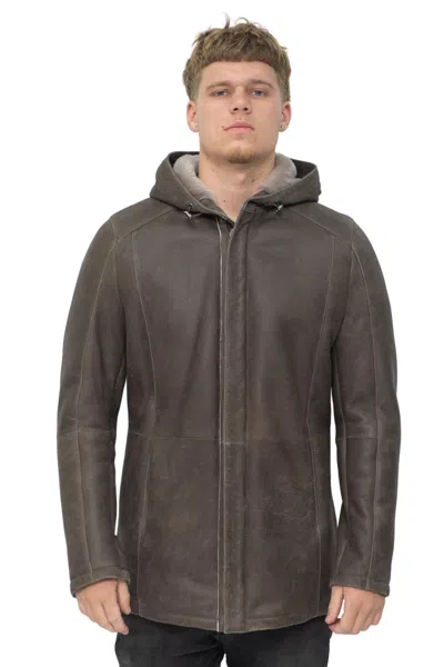 Infinity Leather Mens Sheepskin Hooded Parka Coat-leyland In Brown