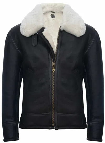 Pre-owned Infinity Leather Mens Sheepskin Jacket B3 Flying Leather Classic Raf Aviator Pilot Brown Cream