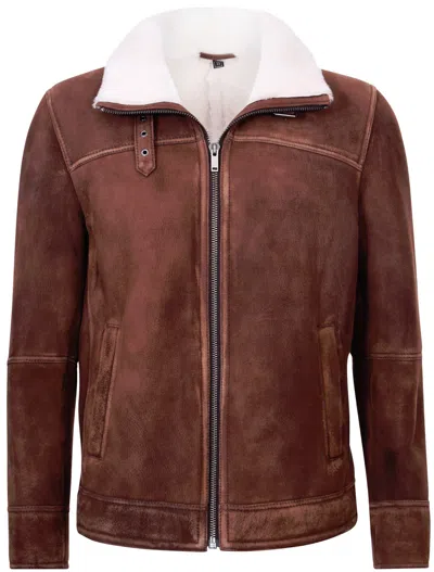 Infinity Leather Mens Sheepskin Leather Harrington Bomber Jacket-helston In Brown