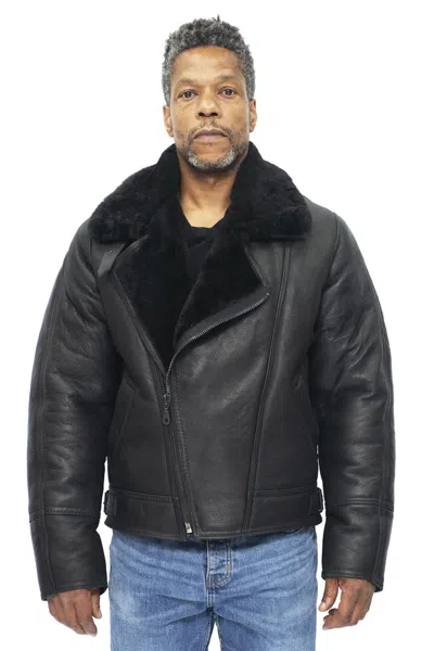 Infinity Leather Mens Sheepskin Leather Ww2 Bomber Jacket-haverhill In Black