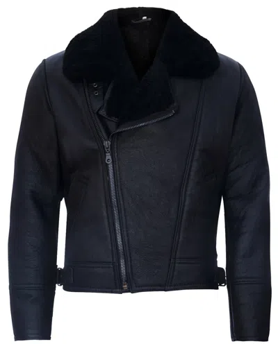 Infinity Leather Mens Sheepskin Leather Ww2 Bomber Jacket-tucson In Black