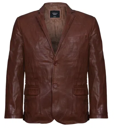 Infinity Leather Mens Slim 2 Button Leather Blazer Jacket-london In Brown