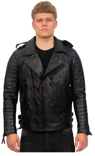 Infinity Leather Mens Slim-fit Double Zip Brando Leather Biker Jacket-cairo In Black
