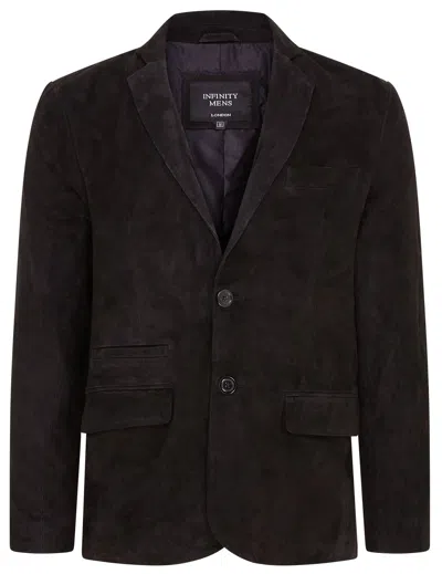 Infinity Leather Mens Slim Goat Suede Italian Blazer Jacket-somero In Black