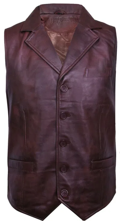 Infinity Leather Mens Smart Classic Leather Waistcoat-bristol In Brown