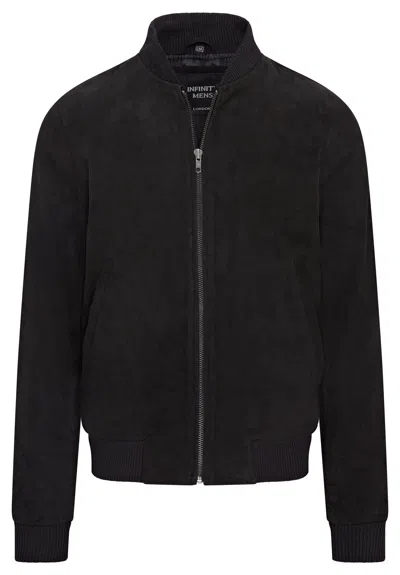 Infinity Leather Mens Soft Goat Suede Ma-1 Varsity Bomber Jacket - Dalian In Black