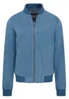 Infinity Leather Mens Soft Goat Suede Ma-1 Varsity Bomber Jacket - Dalian In Blue