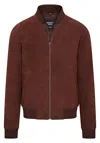 Infinity Leather Mens Soft Goat Suede Ma-1 Varsity Bomber Jacket - Dalian In Brown