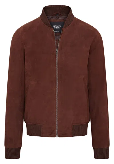 Infinity Leather Mens Soft Goat Suede Ma-1 Varsity Bomber Jacket - Dalian In Brown