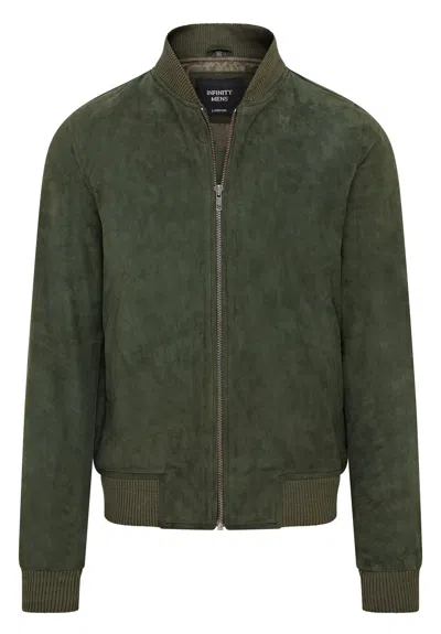 Infinity Leather Mens Soft Goat Suede Ma-1 Varsity Bomber Jacket - Dalian In Green