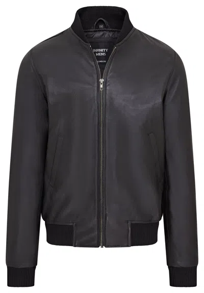 Infinity Leather Mens Soft Leather Ma-1 Varsity Bomber Jacket In Black