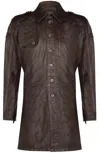 Infinity Leather Mens Soft Long Military Trench Distressed Leather Coat In Brown