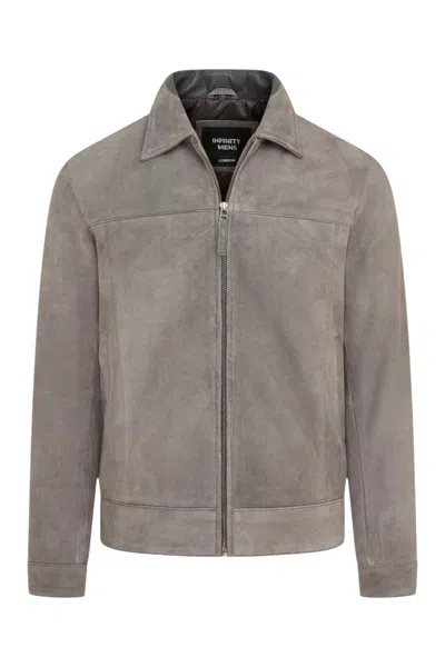 Infinity Leather Mens Stone Goat Suede Leather Harrington Biker Jacket - Berlin In Gray
