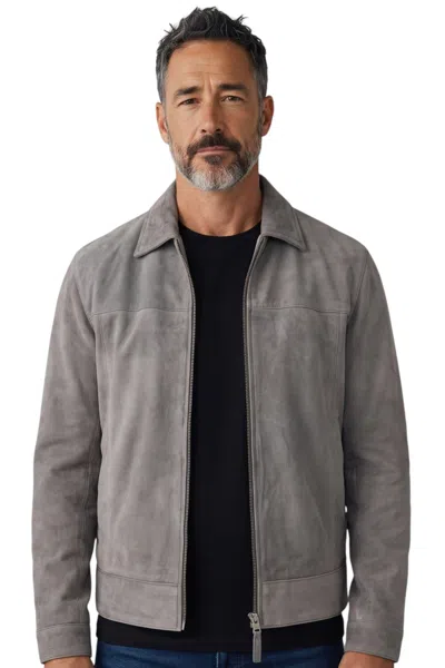 Infinity Leather Mens Stone Goat Suede Leather Harrington Biker Jacket - Bursa In Gray