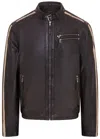 Infinity Leather Mens Striped Cafã Racer Biker Leather Jacket - Alta In Black