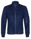 Infinity Leather Mens Suede Leather Ma-1 Varsity Bomber Jacket In Blue