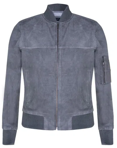 Infinity Leather Mens Suede Leather Ma-1 Varsity Bomber Jacket In Grey