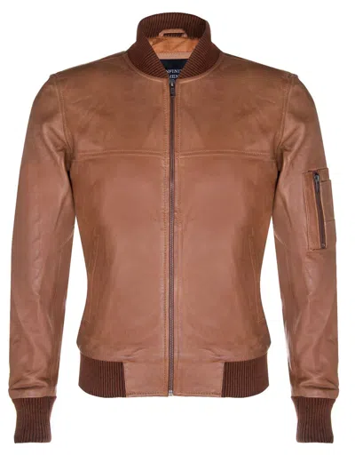 Infinity Leather Mens Tan Brown Leather Ma-1 Varsity Bomber Jacket In Multi