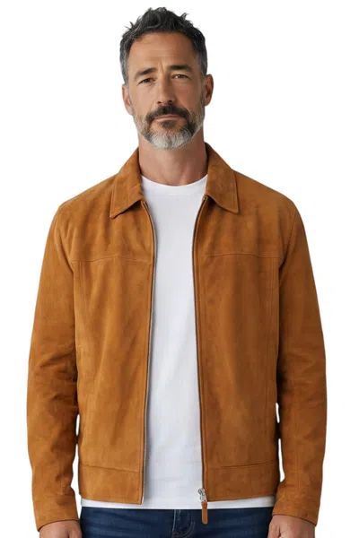 Infinity Leather Mens Tan Goat Suede Leather Harrington Biker Jacket - Bursa In Multi
