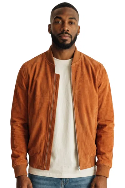 Infinity Leather Mens Tan Goat Suede Ma-1 Bomber Jacket-antalya In Brown