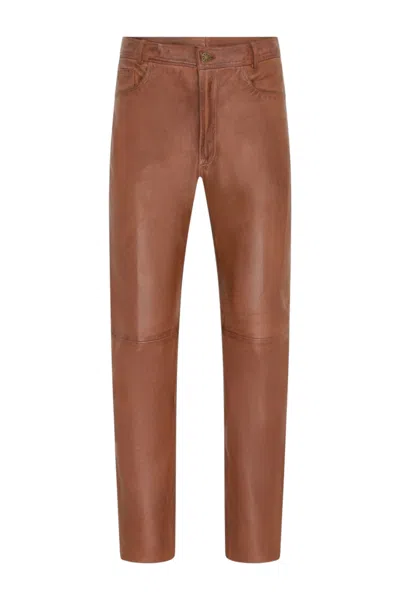 Infinity Leather Mens Tan Lamb Leather 501 Biker Jeans - Istanbul In Orange