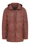 Infinity Leather Mens Tan Leather Quilted Jacket Detachable Hood Puffer Winter Coat - Orion In Red