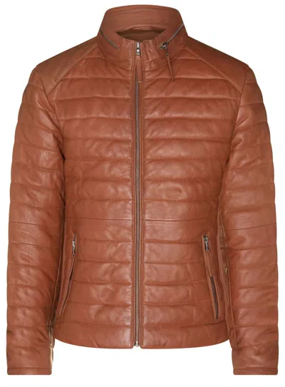 Infinity Leather Mens Tan Quilted Leather Puffer Jacket - Tallinn In Brown