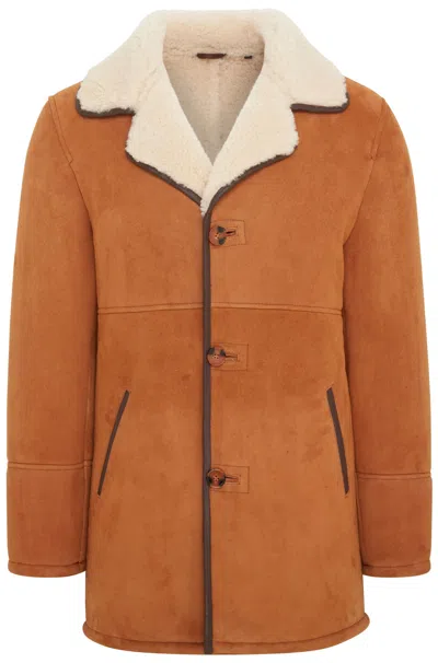 Infinity Leather Mens Tan Shearling Sheepskin Car Coat - Cordova In Brown