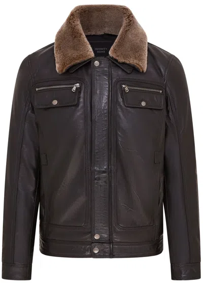 Infinity Leather Mens Trucker Shirt Leather Jacket- Tornio In Black