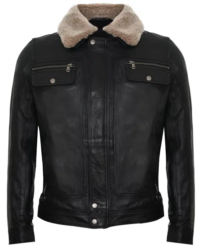 Infinity Leather Mens Trucker Shirt Leather Jacket-galway In Black