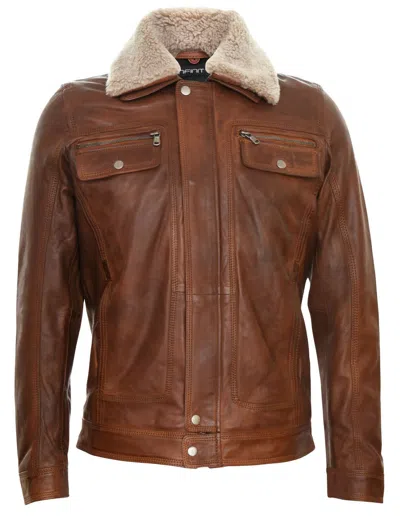 Infinity Leather Mens Trucker Shirt Leather Jacket-galway In Brown