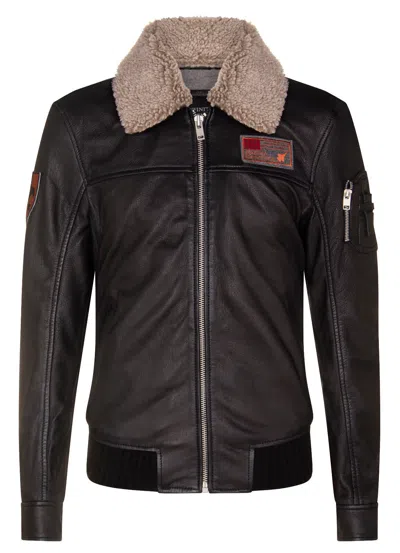 Infinity Leather Mens Us Leather Bomber Jacket-arizona In Black