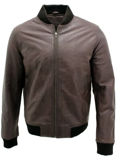 Infinity Leather Mens Varisty Classic Leather Bomber Jacket In Brown