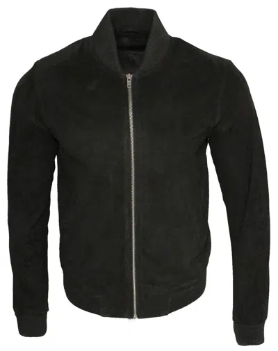 Infinity Leather Mens Varsity Soft Suede Leather Bomber Jacket In Black